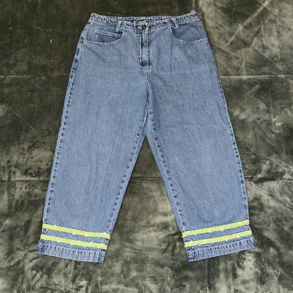 Christopher & Banks Cropped Jeans Womens 10 Blue Denim Pastel Trim Y2K 2004‎